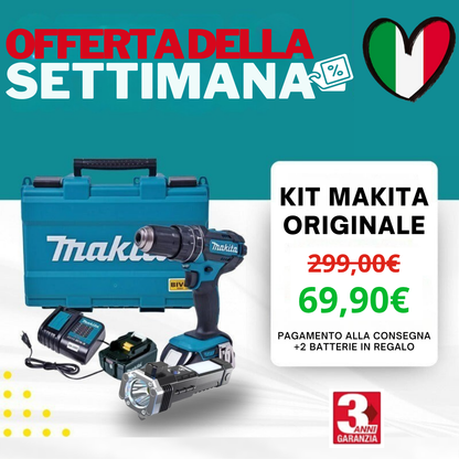KIT ORIGINALE MAKITA: TRAPANO AVVITATORE A PERCUSSIONE PER FORATURE E AVVITATURE GRAVOSE + 45 ACCESSORI + 2 BATTERIE 48V - SUPER OFFERTA DI LANCIO®